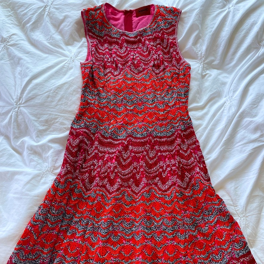 Missoni sleeveless Red and Pink Patterned knit Dress - size 4